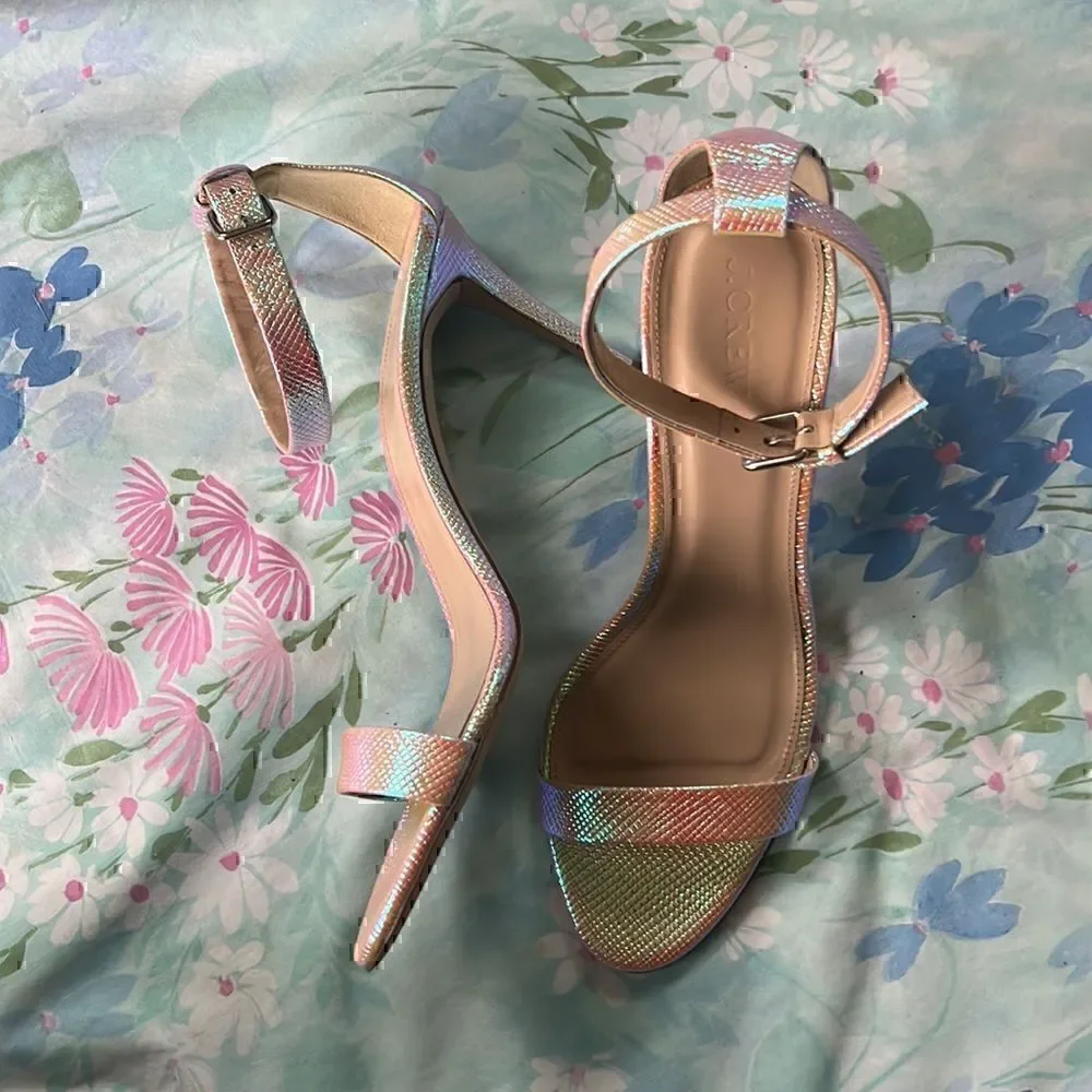 J Crew Iridescent Textured Ankle Strap Heels